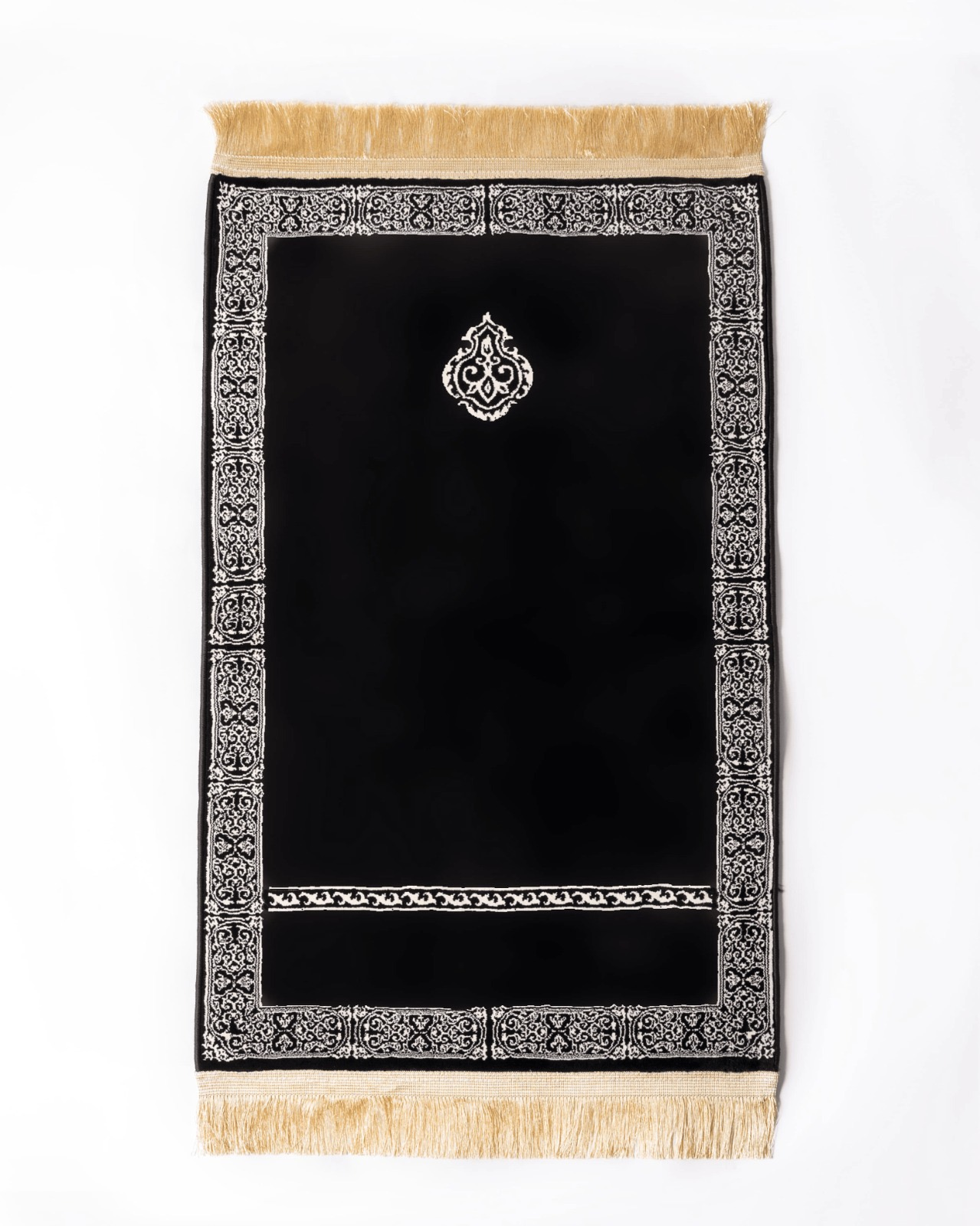 Kaaba Inspired Prayer Rug in Black and Silver