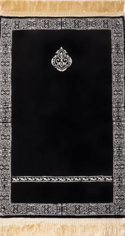 Tapis de prière inspiré de la Kaaba en noir et argenté